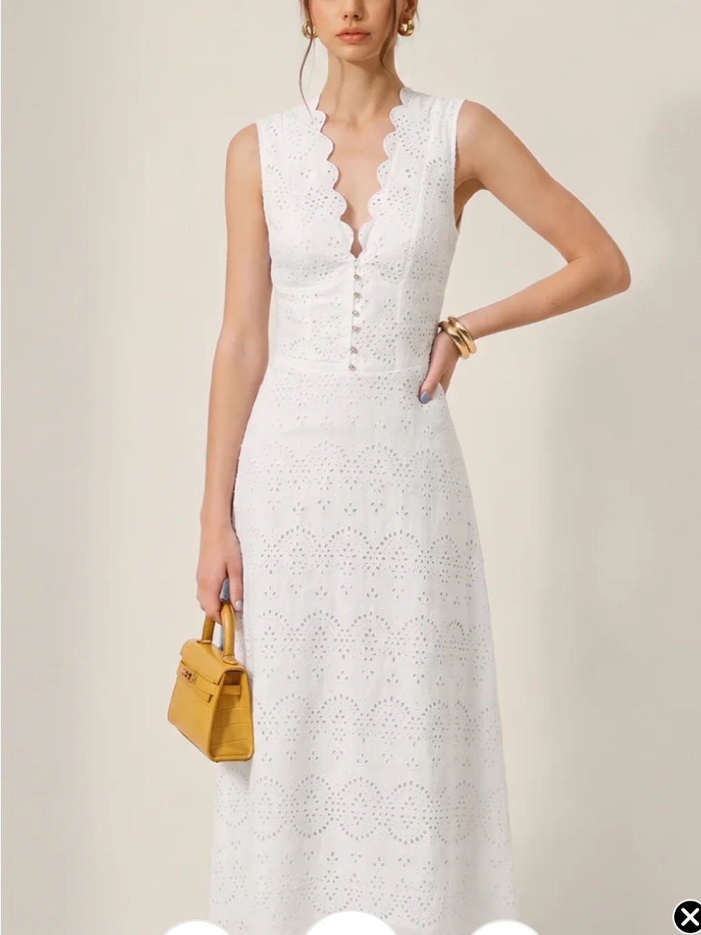 Commense Cotton Sleeveless Embroidered Eyelet Dress with Deep V Neck - Picture 2 of 2